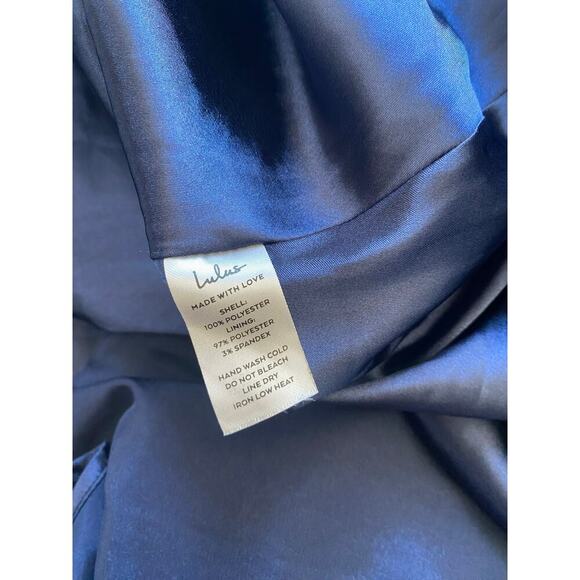 Lulus Aim for Amour Navy Blue Halter Neck Chiffon Maxi Slit Women's Dress M - Picture 10 of 12